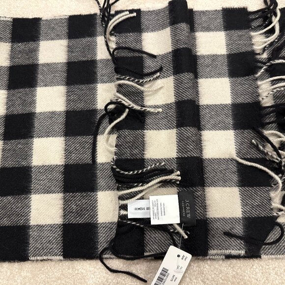 64x12 J Crew Cashmere Navy Blue Buffalo Check Plaid Scarf Wallace Barnes 2015 - Picture 4 of 5
